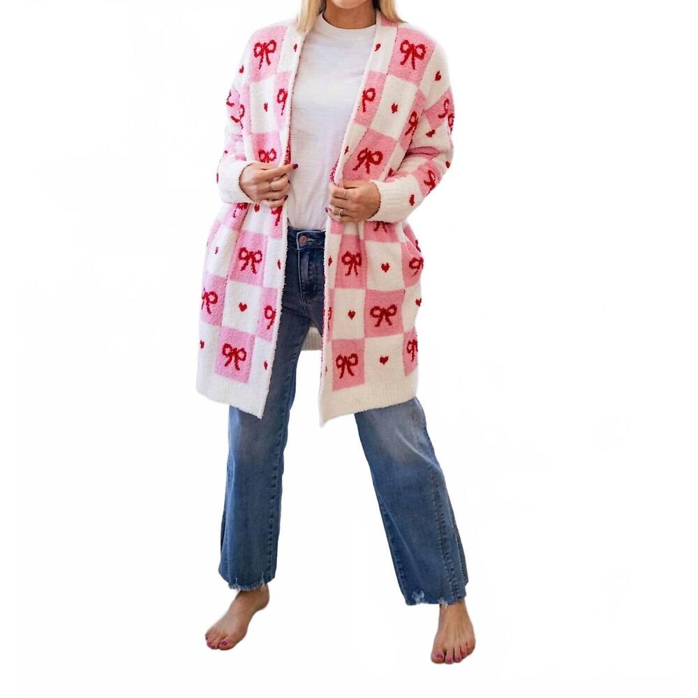 NEW BLAKELEY valentines cloud cardigan in checker bows - Picture 6 of 6